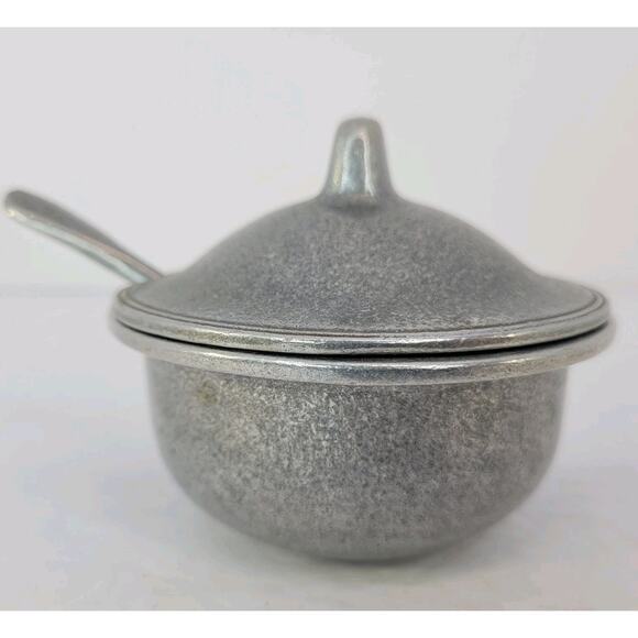 Vintage Carson Pewter Sugar/Sauce/Condiment Bowl with Lid & Spoon 1970s - Picture 3 of 12